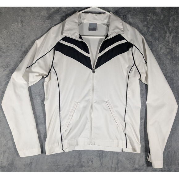 Nike Jackets & Blazers - Nike Air Womens M White Black Chevron Full Zip Mock Neck Track Jacket Windbreake